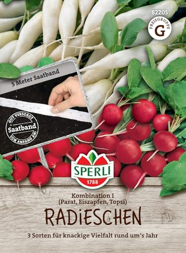 Sperli Radieschensamen Kombination I 82205, Saatband | 3 Sorten für knackige Vielfalt rund um´s Jahr, platzfest