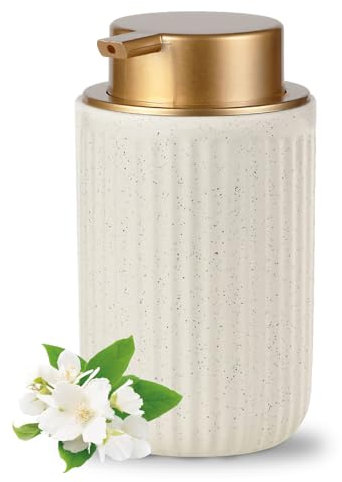 Keramischer Seifenspender Nachfüllbarer Spülmittelspender aus Keramik Pumpenkopf, Elegantes Badezimmer-Zubehör Stylischer Seifenspender für Küche und Bad Beige Flüssigseifenspender