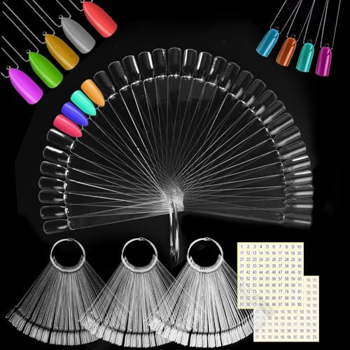 200 Stück Nail Art Tips Ring Stick Klar Nagel Display mit Nummernsticker Nagelspitzen Gelnägel Zubehör für Display und Praxis DIY Nail Art für Nagelstudio und Anfänger