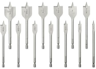 Wisechain 13 Piece Spade Drill Bit Set, 1/4 to 1-1/2, 45# Carbon Steel Paddle Flat Bits with Quick Change Hex Shank for Woodworking & Plastic Hole Cutter