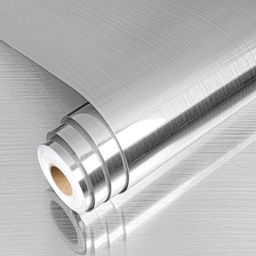 YENHOME Film Adhesivo para Muebles Plateado 81x300cm Rollo Vinilo Autoadhesivo Plateado Para Encimera Aluminio Efecto Papel Pintado Cocina para Muebles Proyecto de Bricolaje Imperméable