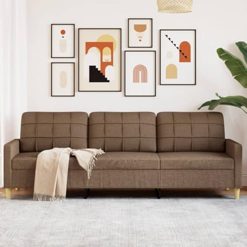 Willood 3-Sitzer-Sofa Couch für Wohnzimmer, Polstersofa mit Metallgestell, Loungesofa Zweisitzer Wohnzimmersofa Wohnzimmermöbel Braun 210 cm Stoff