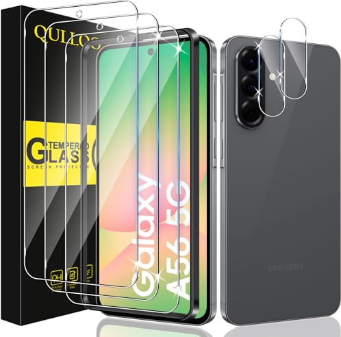 QULLOO Schutzfolie für Samsung Galaxy A56 5G für Panzerglas, 3 Stück Displayschutzfolie mit 2 Stück Kameraschutz, 9H Härte Gehärtetes Glas HD Klar Schutzglas Anti-Kratzen Folie