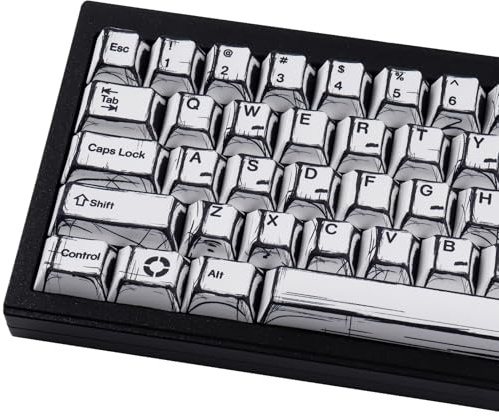 PBT Keycaps,136 Keys Japanese Manga White Keycaps, Minimalist Retro Style Cherry Profile Dye-Sublimation Custom Keycap for Cherry Gateron MX Swithes ISO/ANSI UKLayout Mechanical Keyboards