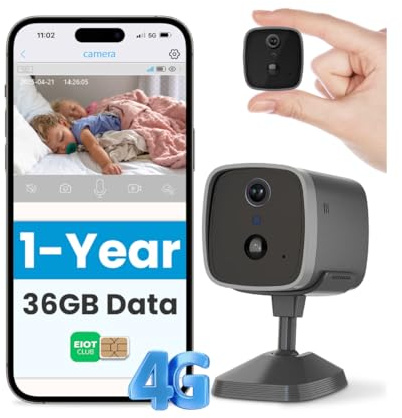 EIOTMART 4G LTE Indoor Camera 2K: 1-Year Unlimited Data SIM Data (No WiFi) | Includes 1-Year Unlimited Data SIM | 2K HD & 3MP, Night Vision | PIR Motion | 120° View | TF/Cloud Storage