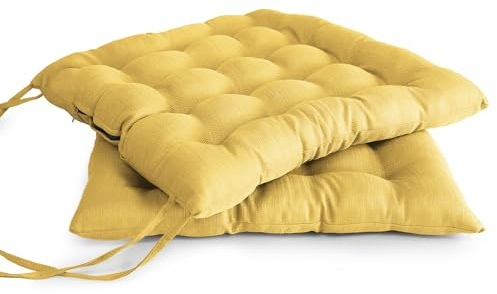 MANEMI Pack 2 Cojines para Silla 40x40x5cm - Cojín Decorativo con Textura de Bambú para Silla, Sofá o Comedor - Juego de Cojines de Asiento Estilo Rústico y Transpirable con Cintas de Sujeción