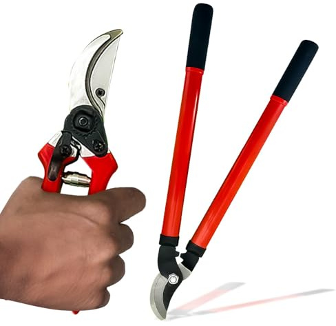 2 Piece 21 Lopper & 8 Pruner Set - Carbon Steel Gardening Soil Cutter Farm Set Grass Edge | Cultivating All Types of Soil | Garden Blade Pruner Branch Trimmer Tool for Edging - 2pc