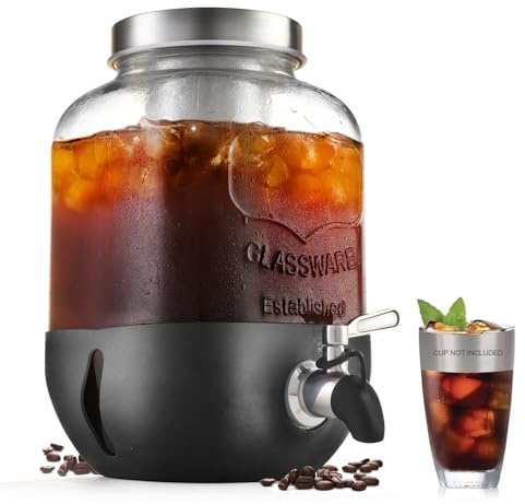 Kaltgebrüh-Kaffeemaschine, 3,5 l Eiskaffeemaschine mit Edelstahlfilter, robuster Glas-Krug mit Edelstahl-Zapfhahn, Einmachglas, Kaltgebrüh-Kaffeemaschine, schneller Eisteebereiter