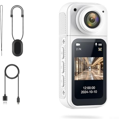 Caméra d'action 4K avec écran IPS de 3,7 cm - Support magnétique - 2,7 K - 15 fps - 1080p - 30 fps - Portable - Mini caméra d'enregistrement mains libres avec type C - Pour vlogging, voyage, promenade