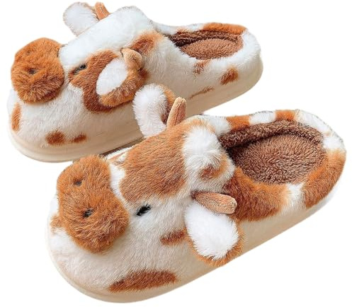 Merlvida Pantofole Mucca Donna Uomo Invernali Calde Peluche Morbide e Divertenti Ciabatte da Casa Antiscivolo Comode Leggere per Interni