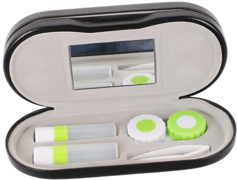Healvian 2 in 1 Double Sided Lenses and Glasses Case with Built-in Mirror and Tweezer Travel Kit for Home and-The-go Black