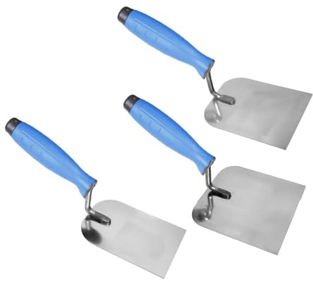 3 x Wide 80, 100, 120 mm Stainless Margin Stucco Trowel, Rubber Handle Square Bucket Trowel Plastering Rendering DIY Tools (Set)