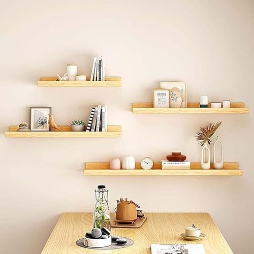 Estantes flotantes de nogal, juego de 4 estantes de pared de madera maciza para dormitorio y sala de estar, estantes de pared versátiles para colgar