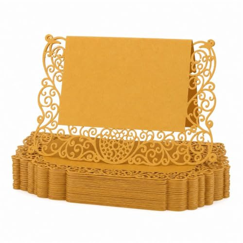 Codulu Platzkarten Spitze ausgestanzt Party,Gold,50 Stk | Namen schreiben,Tischnummern,Geburtstage,Partys,Babyparty,Bankette,Gastgeber,Planer,Gäste,Karton,gefaltete Tischkarte