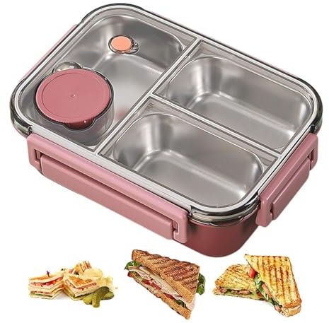 Insulated Lunch Box, 3 Compartments Food Storage Container, Portable Thermal Hot Food Container, Leakproof 304 Stainless Steel Lunch Box for Camping Travel School Work