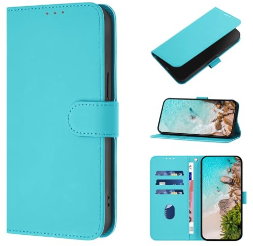 CASEONJAN für Samsung Galaxy S22 Ultra Hülle, PU Lederhülle Schutzhülle Klapphülle mit Kartenhalter, Stoßfestes Flip Cover Wallet Case für Samsung S22 Ultra Handyhülle (Blauer See)