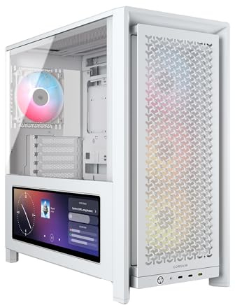 CORSAIR Frame 4000D LCD RS ARGB Chasis para PC Modular ATX Semitorre – Pantalla Táctil LCD XENEON Edge, Sistema de Montaje de InfiniRail, 4 Ventiladores RS120 ARGB PWM – Blanco