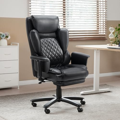 Bestier Bürostuhl Chefsessel mit Fußstütze, Stoff, Schwarz | Ergonomischer Drehstuhl, Verstellbare Rückenlehne, Gaming & Office Stuhl