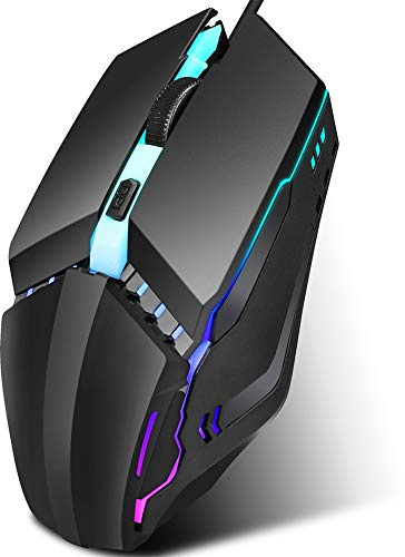 SIXRUN Souris Filaire, Souris de Jeu Optique Lumineuse Colorée, USB Ergonomique, 1600 DPI, Idéale pour Le Bureau et Les Jeux