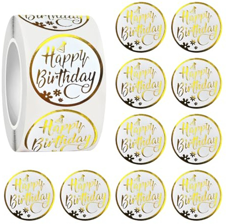 500 Pcs Happy Birthday Stickers Roll Balloon Roll Decals Stickers Fun Birthday Gift Tags Greeting Sticker Round Labels Banner Tag Seal Sticker for Card Boxes Party Envelope Decoration DIY
