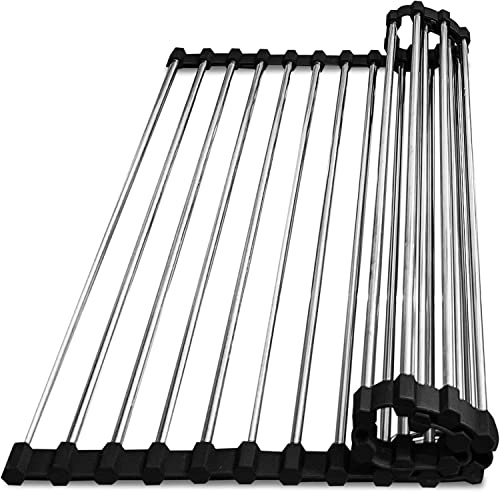 Escurridor plegable de acero inoxidable para fregadero, enrollable, ideal para ahorrar espacio, varios tamaños (14.5 pulgadas de largo x 18.1 pulgadas de ancho)