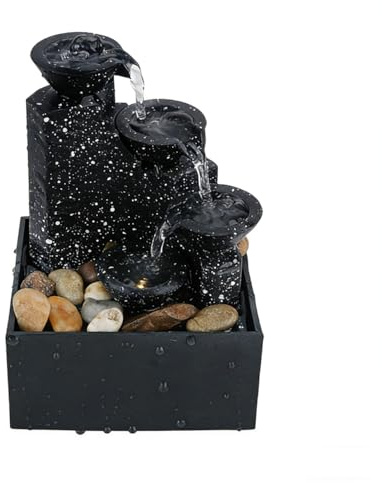 SOLUSTRE Künstlicher Wasserbrunnen Batteriebetriebener Springbrunnen Ohne Batterie Zimmerbrunnen Mit Wasserfall Für Wohnzimmer Büro Hotel Schreibtischdeko 17.00 X 11.00 X 9.00 cm