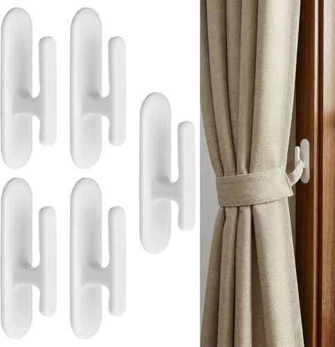 5 Pcs Blind Hooks for Cord, Self Adhesive Blind Cord Winders Holder Safety Hooks and Holder Safety Cleats Clips Device for Proofing Window Blinds Curtains Ropes, Home Office Kitchen (White)