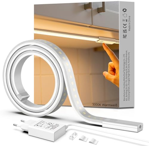 SIBI LIGHTING Unterbauleuchte Küche LED 1M Dimmbar 3000K Warmweiß | Led Leiste Selbstklebend, Flexibel Unterbau Licht, Drucktaste, 24V Netzteil, 800 Lumen