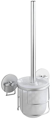 WENKO 18905100 Turbo-Loc WC-Garnitur Aluminium - WC-Bürstenhalter, Befestigen ohne bohren, Aluminium, 15 x 37 x 11.5 cm, Matt