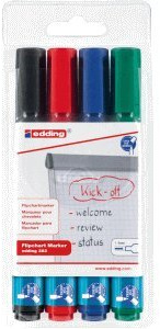 Flipchart-Marker edding 383 Etui, Keilspitze, PG=4ST, blau, grün, rot, schwarz