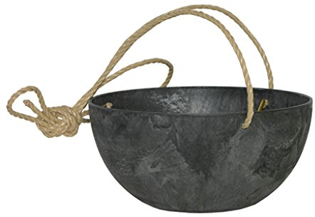 Artstone Pflanzgefäß Blumenampel Fiona, frostbeständig und leichtgewichtig, Schwarz, 25x12cm