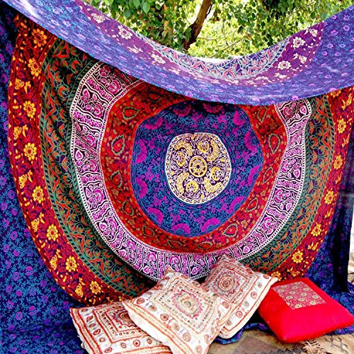 Craftozone Tapisserie Mehrfarbig Geschenk Hippie Wandteppiche Mandala Bohemian Psychedelic komplizierte indische Wandbehang Bettwäsche Tagesdecke (Multi, 220 x 200 cms)