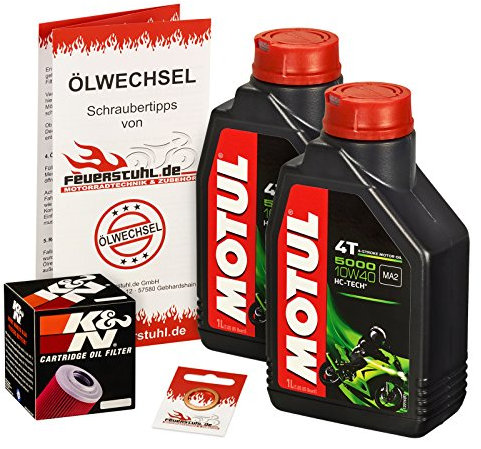 Motul 10W-40 Öl + K&N Ölfilter für Suzuki GN 250, 85-99, NJ42A - Ölwechselset inkl. Motoröl, Filter, Dichtring