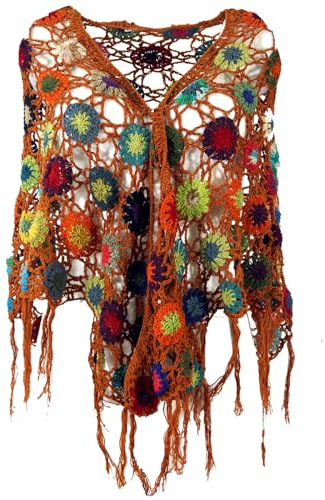 GURU SHOP Häkelstola, Hippie Blümchen Häkelschal, Dreieckstuch, Boho | 100% Baumwolle, handgefertigt, vielseitig einsetzbar, Unikat, modisch