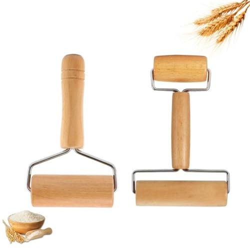 Small Wooden Rolling Pin for Dough Mini Dough Roller with Double Handles Non Stick Pizza Rolling Pin for Baking Pastry Tortilla Cookie Dumpling(2PCS)
