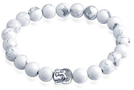 Feilok Buddha Berlock, vänskap, partner, armband, armband, armband, äkta naturstenar (andliga smycken), stretchchakraarmband med ädel buddhism, pärla, vit, 17 cm, Sten Sten Legering