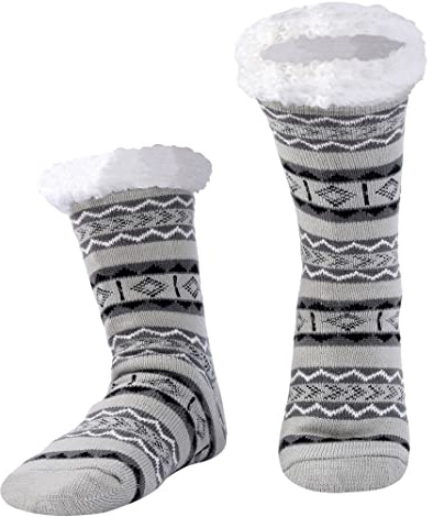 WOTENCE Men's Slipper Socks Fleece Lined Cozy Extra Thick Slipper Socks Winter Non-Slip Home Socks for Men(Gley)