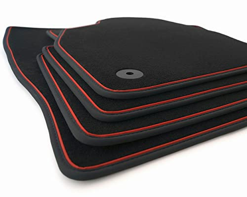 Fußmatten passend für Skoda Octavia 3 & 4 Combi RS Premium Velours Automatten Set 4X Schwarz, Zierstreifen Rot