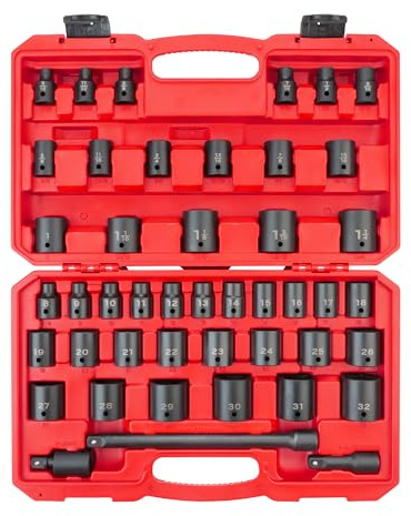 TEKTON SID92403 - Juego de llaves de impacto de 6 puntos de 1/2 pulgada, 45 piezas (5/16-1-1/4 pulgadas, 8-32 mm)