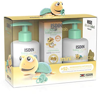ISDIN Baby Naturals Canastilla Mini, Gel Champú 200 ml, Loción Corporal 200 ml y Pomada Pañal Regeneradora 20 ml, apto desde los 0 meses