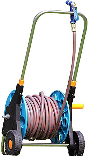 ZYCSKTL Schlauchwagen Mit Schlauch,Tragbares Gartenschlauch-Lagerregal Mit Rollen, Haushaltswandreinigung Schlauchwagen, Teleskopstange (Color : Blue, Size : +DN15 50m red Pipe)