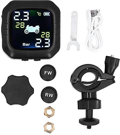 Motorrad TPMS, Reifendruckkontrollsyem IP67 Wasserdicht mit 2 Eernen Sensoren USB-Ladeger?t für Motorradreifendrucksensor