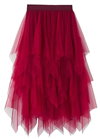 Damen-Tüllrock, elastischer hoher Bund, 3D-Stickerei, Lagenrock, floraler Print,. Netzstoff, A-Linie, Midi-Swing-Rock