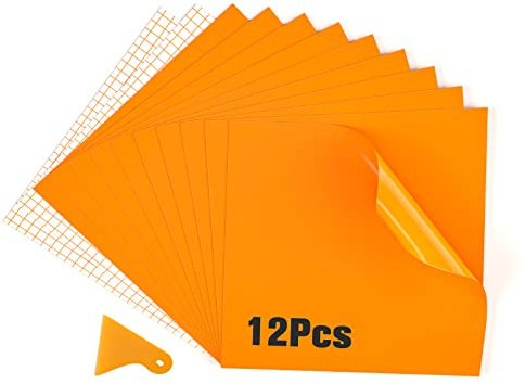 Asoway Vinylfolie Plotter Selbstklebend 12 Stück, Permanente Plotterfolie Vinyl 30.5 x 30.5cm, 10 Stück Vinylfilme mit 2 Transferfolie Plotter für DIY Basteln, Tassen und Glas