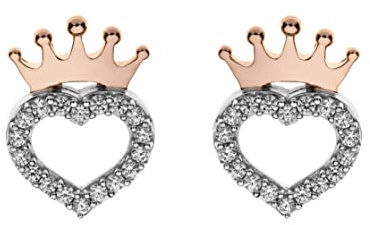 Disney Prinzessin Ohrstecker aus 925er Sterlingsilber, Krone mit Roségold-Plattierung und Herz mit weißen Zirkonia, für Damen und Mädchen, Fertig zum Verschenken, Offizieller Disney Schmuck