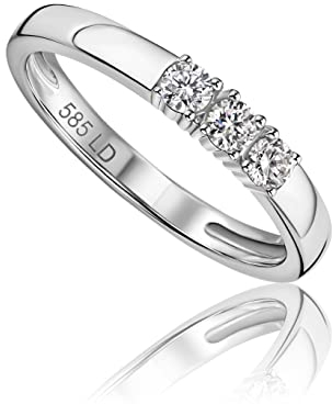 MIORE Damen Ring | echtes 14 Karat (585) Weißgold | mit 3 Diamanten von 0,20 Karat | Goldring | hautfreundlicher Brillant Ring | Verlobungsring | handgemachter Damen Schmuck