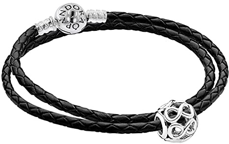 PANDORA Damen-Lederarmband im Set mit Charm Unendlichkeit 51523 | Armband mit Ewigkeitssymbol für Frauen Silber / Schwarz