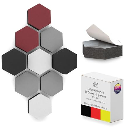 PolySound ECO Akustikpaneele - selbstklebendes 3D-Hexagon-Design - Schallschutz für Büro, Gaming & Wohnen - wiederverwendbar & rückstandslos entfernbar - 9er Set (3-10 cm) - Daring Duo
