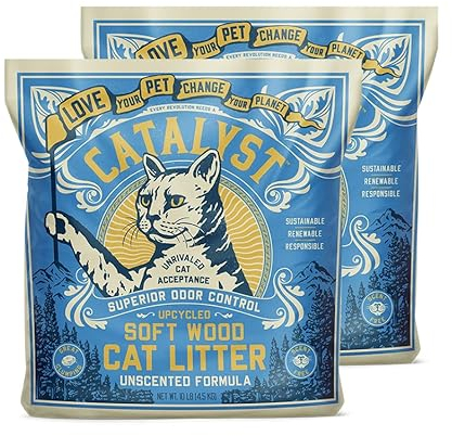 Catalyst Natural Soft Wood Cat Litter (2 Pack, 10lb Bags) - Superior Odor Control, Strong Clumping, Low Dust, and Biodegradable (10lb, Set of 2, Unscented)