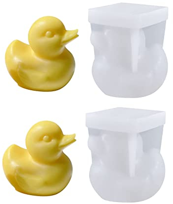 Xidmold 2pcs 3D Duck Candle Mold Duck Silicone Mold for Fondant, Chocolate, Dessert, Cake Decor, Soap, Bath Bomb, Polymer Clay, Plaster Ornament, Resin Art